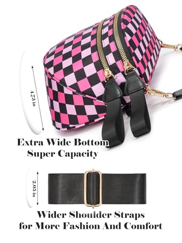 Image of Black and White Checkered Crossbody Bag Bum Bag for Women,Spacious Checkered Purse Fanny Packs Belt Bag