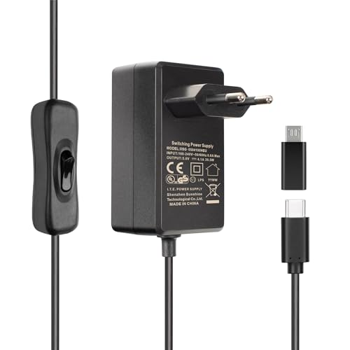 Miuzei Raspberry Pi 4 5 und 3 Netzteil 5V 4,1 A 20,5 W Adapter USB C Power Supply mit EIN/Aus...