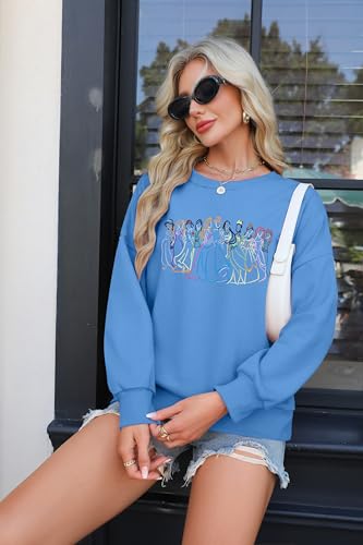 Image of BANGELY Fantastical Sweatshirt Women Cute Embroidered Fantastical Princess Sweater Family Vacation Shirt Long Sleeve Top