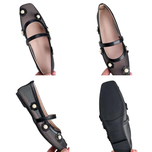 rismart Women Mesh Ballet Flats Strap Casual Office Net Ballerina Shoes3