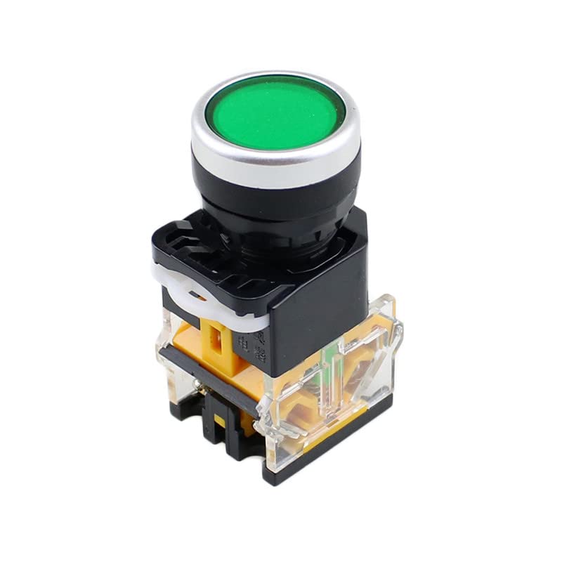 Freshmeo1PCS LA38-11D/11DS Sliver Contact Push Button Switch With Light On/Off Momentary/Latching 22mm 220V 24V LED Indicators - (Color: Green/Voltage: 110V/ Size: Self-reset)
