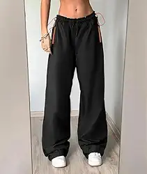 Calça cargo feminina folgada cintura baixa perna larga hip hop corrida cordão Harajuku Streetwear moletom