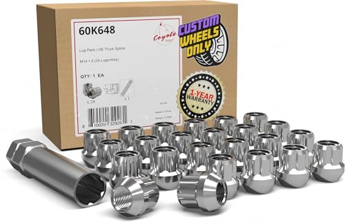 Image of Wheel Accessories Parts 24 Pcs M14x1.5 14x1.5 Thread OE Acorn 1 inch Long Spline Lug Nuts Chrome Truck Spline Fits 1999+ Chevy Silverado GMC Sierra 1500 2015+ Ford F 150 Nissan Titan XD 2019+ Ram 1500