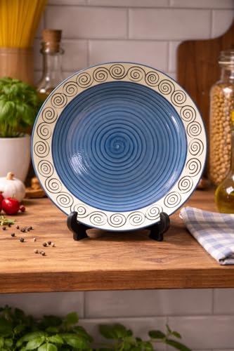 Image of Ceramic Plate Set,10 inches - Set of 6 Large Size Dinner Plate for Snacks, Appetizers etc. Handmade Stoneware Dinner Plate (Blue) (Blue Doodle)