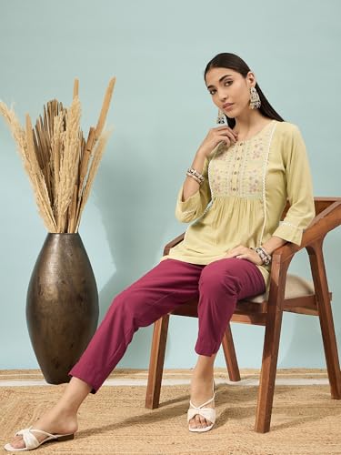 Image of D K W Women's Mid Rise Relaxed Fit Cotton Flex Trousers with Elastic Back & Drawstring - Ideal for Winter, Formal, Office & Casual Wear, Comfortable for Girls and Women