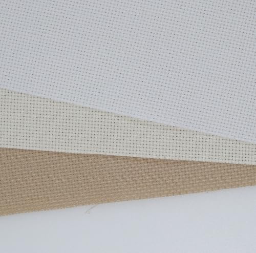 Image of KCS 3 pc of 15 inch x 18 inch(38cmx45cm) Counted Cross Stitch Cotton Aida Cloth Needlework Rolled Fabric Box,16CT,White+Cream+Khaki