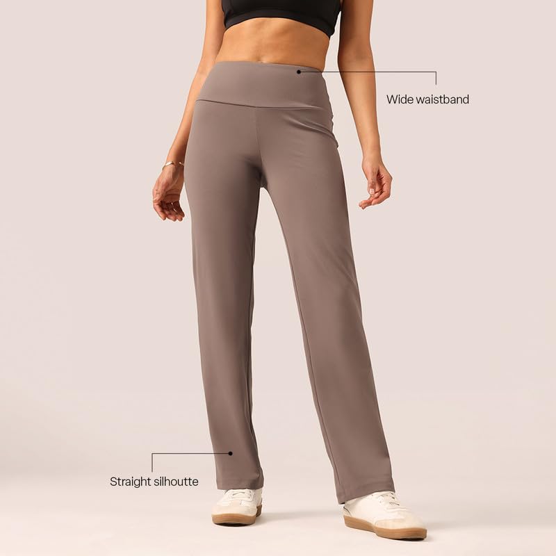 Image of BlissClub Women's Ultimate Straight Pants - Lite, High Waist Formal Trousers with Wide Waistband, Tall (for Women Above 5'5 ft)