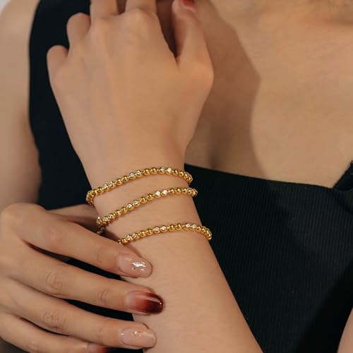 Free bird Gold Beaded Bracelets for Women Cubic Zirconia Bracelet Gold Tennis Bracelets Wedding Bracelet Size 6.5-7.5 Inch3