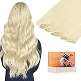 DOORES Sew in Extensions Virgin Human Hair, 24 Inch Platinum Blonde 120g, Hand Tied Extensions Human Hair Weft High Density