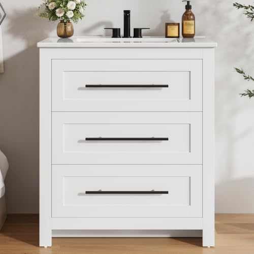 LIKIMIO 30" White Vanity with Ceramic Sink
