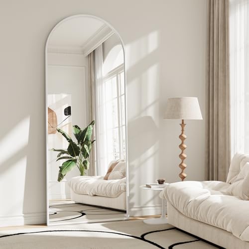 Image of Mirror Full Length, 26 inchx71 inch Large Arched Floor Full Length Mirror with Stand, Room Decor Big Full Body Floor Mirror with HD Tempered Glass Aluminum Frame for Bedroom Living Room, White