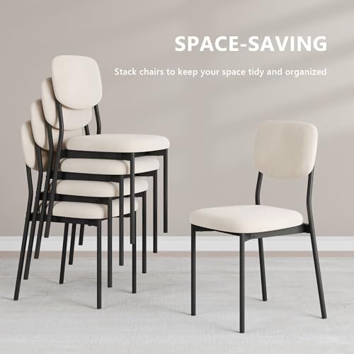 Einhomn Upholstered Dining Chairs Set, Modern Stackable Dining Room Chairs with Soft Velvet Backrest, Kitchen Chairs with Sturdy Metal Legs for Living Room, Restaurant, Set of 2,Cream Beige - Image 4