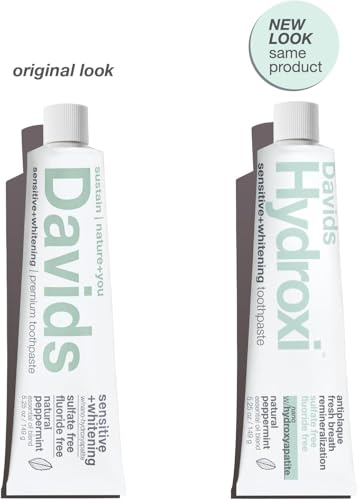 Image of Davids Hydroxi Fluoride Free Nano Hydroxyapatite Toothpaste for Remineralizing, Sensitive Support, Whitening, Antiplaque, SLS Free, Natural Peppermint, 5.25oz, Made in USA (3 Pack)