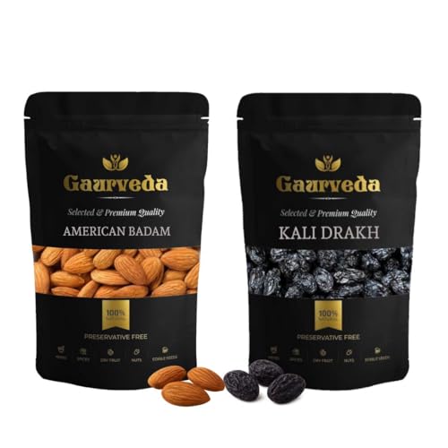 Image of GAURVEDA American Badam & Kali Draksh Combo - Premium Almonds and Black Raisins | Healthy Snack, Natural Sweetness, Energy Boost | 250 Grams