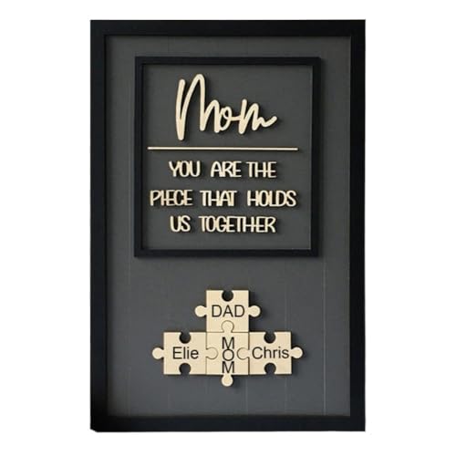 Hainadian Letrero de rompecabezas personalizado para mamá con nombre de niños, decoración de pared para el día de la madre, día del padre, cumpleaños o Navidad, eres la pieza que nos mantiene juntos