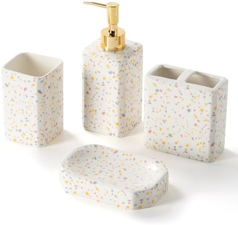 4 Piece Bathroom Accessories Set - Modern Terrazzo Pattern Includ...
