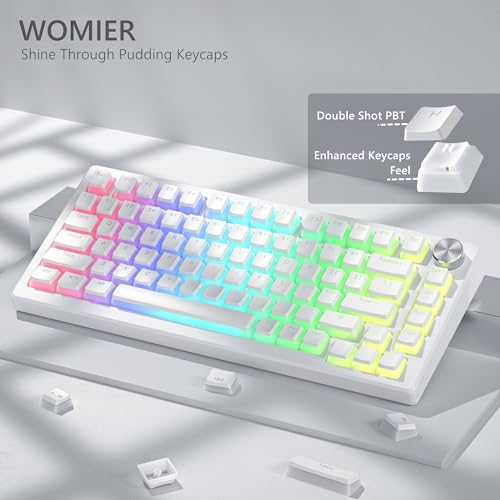 Image of Womier Shine Through PBT Keycaps, Pudding White Keyboard Keycaps | OEM Profile Custom Keycaps 75 Percent 129-key Set for 60% 65% 75% 100% Cherry Gateron MX Mechanical Keyboard-White
