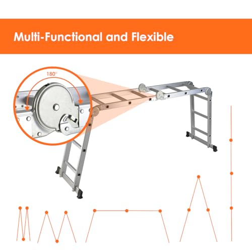 TOPWAY Aluminium Multi-Purpose Combination Ladder 3.6M Foldable Step Ladder 150kg Capacity 12 Runges for Outdoor Indoor Construction Sites (4 x 3 Steps) 2 TOPWAY Aluminium Multi-Purpose Combination Ladder 3.6M Foldable Step Ladder 150kg Capacity 12 Runges for Outdoor Indoor Construction Sites (4 x 3 Steps) - Image 2