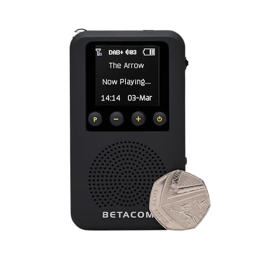 BETACOM Pocket DAB Radio Ultra Slim Digital Radio with Built-in Speaker 1.44-inch Colour Display Rechargeable Battery Black