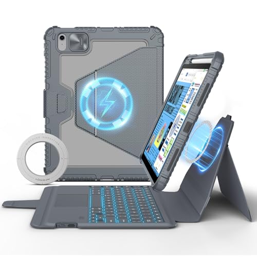 Nillkin for iPad 10th Generation Keyboard Magnetic Kickstand Magic Case with Wall Mount for iPad 11th A16 chip 10.9 inch 10th Detachable Backlit Keyboard,Trackpad (Light Grey)
