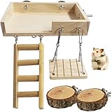 kathson 5PCS Dwarf Hamster Wood Platform with Ladder Swing Climbing Toys Rat Playground Set Hamster Crawling Cage Accessories for Gerbil Dwarf Rat