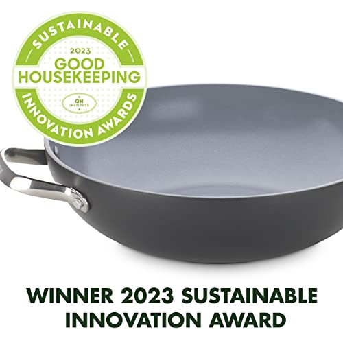 Greenpan Valencia Pro Hard Anodized Healthy Ceramic Nonstick 12" Wok, Pfas-Free, Induction, Dishwasher Safe, Oven Safe, Gray #TOP1