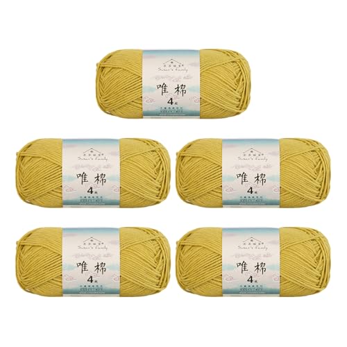 Susan's Family Combed Cotton 4 ply Yarn 5x50g-5Packs-01#Bamboo Yellow