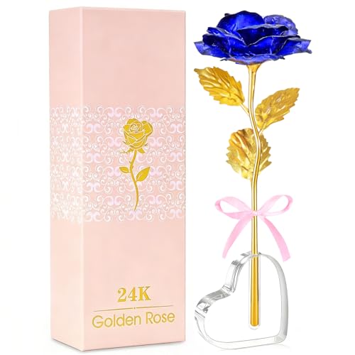 Mom Birthday Gifts for Women Grandma, Artificial Forever Birthday Flowers Galaxy Glass Eternal Roses with Heart Shaped Crystal Vase, Anniversary Wedding Christmas Rose Gifts for Mother Wife Sister