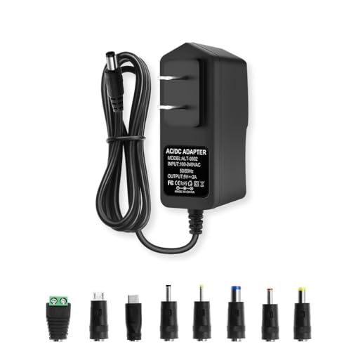 5V 2A Power Supply Adapter AC to DC 5V Power Adapter Cord 100-240 50/60Hz AC Input to DC 5Volt 2Amp Universal Transformer 5.5mm x 2.5mm Plug & 8 Tips