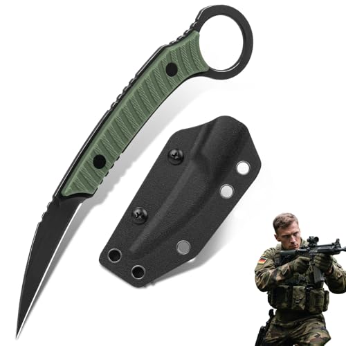 Generisch EDC Karambit Messer Mit Kydex Scheide, Messer Outdoor, 440c Stahl G10-Griff füR Das TäGliche Leben Camping Outdoor Arbeit (Grün)