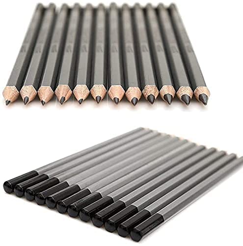Close-up view of sharpened pencil tips, showing various lead grades
