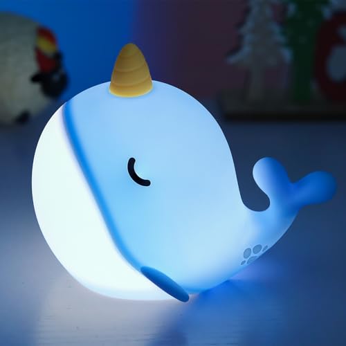 Fuloon Narwhal Night Light with Whale Shape...