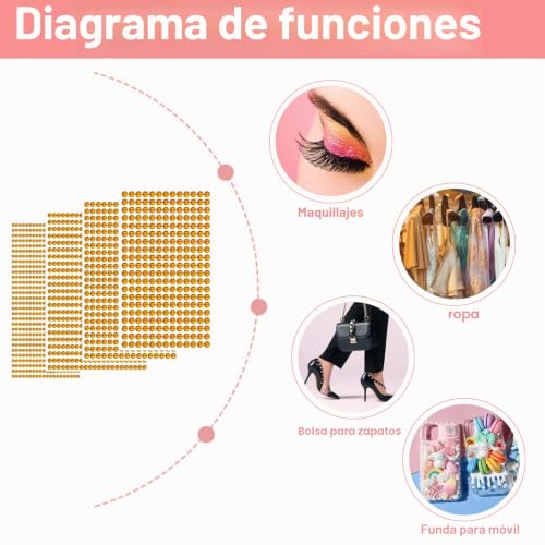 Miniatura 2 de Diamantes Para Manualidades, 2100 Piezas Diamantes De Imitación Dorados 3 4 5 6 Mm Autoadhesivos Brillantes Para La Cara Pegatinas Piedras Para Manualidades Marcos De Fotos Tarjetas