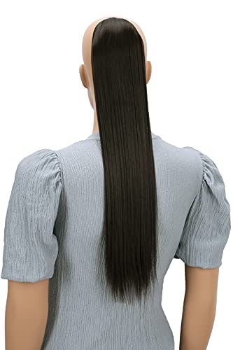 CAISHA 60cm Zopf mit 2 Bändern Pferdeschwanz Langhaar Extensions Haarverlängerung Haarteil Glatt Schokobraun HC8