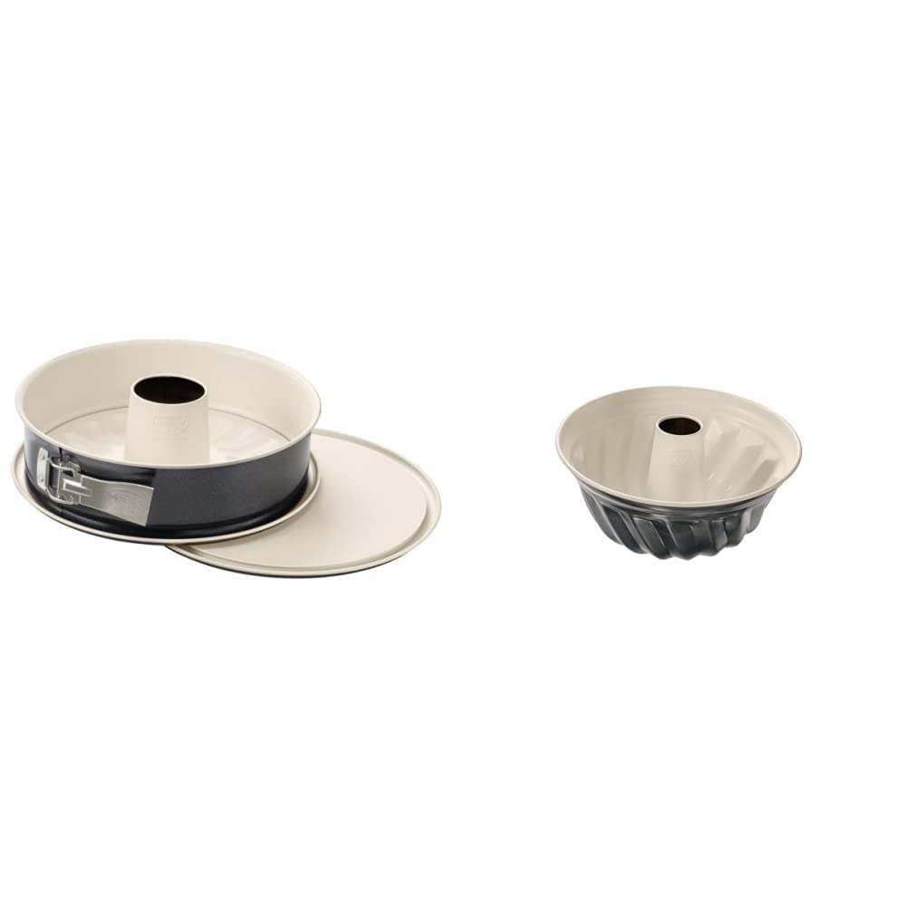 Dr. Oetker Springform mit Flach- und Rohrboden Ø 28 cm BACK-TREND (Farbe: creme/anthrazit) & Gugelhupfform Ø 22 cm Back-Trend, Backform für Gugelhupf, (Farbe: Creme/anthrazit), Menge: 1 Stück