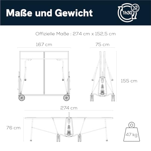 CORNILLEAU 100X Outdoor & Indoor Tischtennisplatte - Klappbar - Wetterfest - 4 mm Melaminharzplatte -Tischtennistisch für draußen - Turniermaße - Grau