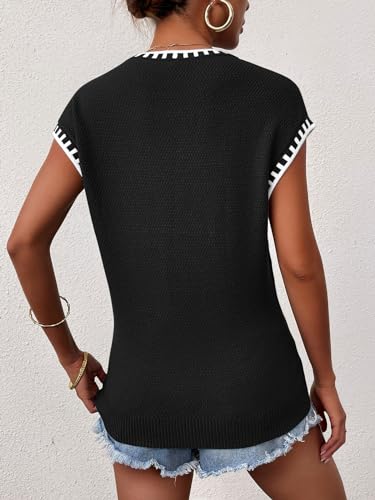 Image of Cap Sleeve Sweater Tops for Women 2026 Knit Summer Sleeveless Tank Vest | Slim Fit, Trendy Color Block, Soft, Skin-Friendly, Strechy, Lightweight, Breathable, Casual Daily Wear
