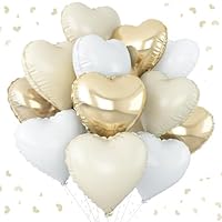 Herz Folienballons 24 Stück, 18 Zoll Herz Helium Luftballons Heliumballon Herzen Hellgold, Creme Beige und Weiss Herzballons Folienluftballon für Geburtstag Party Hochzeit Dekoration (A)