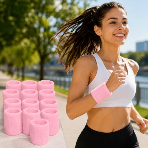 Sports Wristbands Sweatbands 12 Pack, 4×3 Inch Cotton Athletic Wrist Sweat Bands for Basketball Football Tennis Gym Workout, Flexible Fit for Adults & Youth — view 5