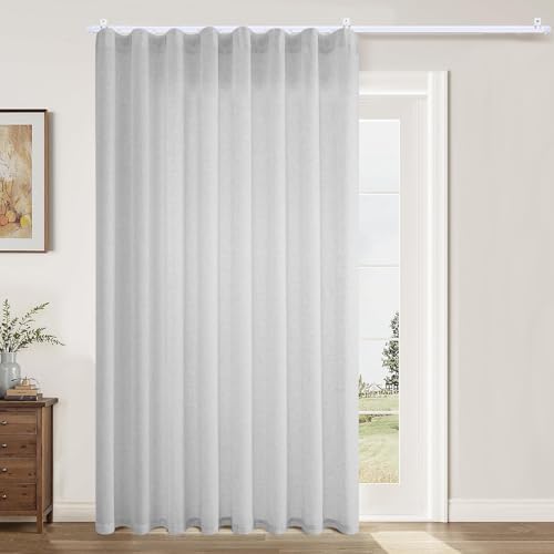 Faux Linen Semi Sheer Divider Curtain with Flexible Track, Extra Wide 1 Panel Light Filtering Privacy Curtain for Patio Sliding Glass Door or Room Divider, Living Room Bedroom, Natural, W100xL96