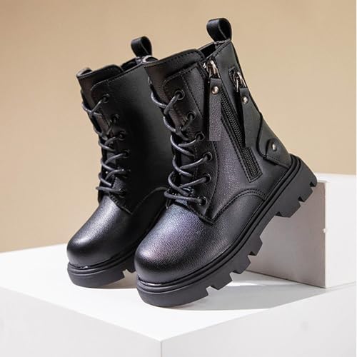 Boys Girls Ankle Boots Side Zipper Combat Boots Lace Up Fashion Short Booties Fall Winter Outdoor Shoes for Toddler/Little Kid/Big Kid2