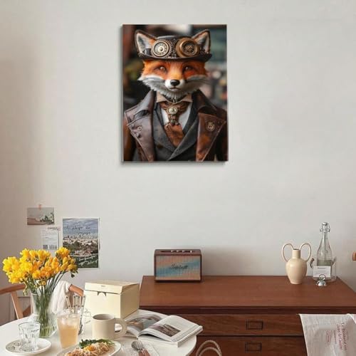 AIHNBF Steampunk Fox Portrait Canvas Wall Art, Dapper Gentleman Fox Print for Home Office, Unique Anthropomorphic Animal Decor, Canvas 80 x 120 cm steampunk buy now online AIHNBF Steampunk Fox Portrait Canvas Wall Art, Dapper Gentleman Fox Print for Home Office, Unique Anthropomorphic Animal Decor, Canvas 80 x 120 cm steampunk buy now online