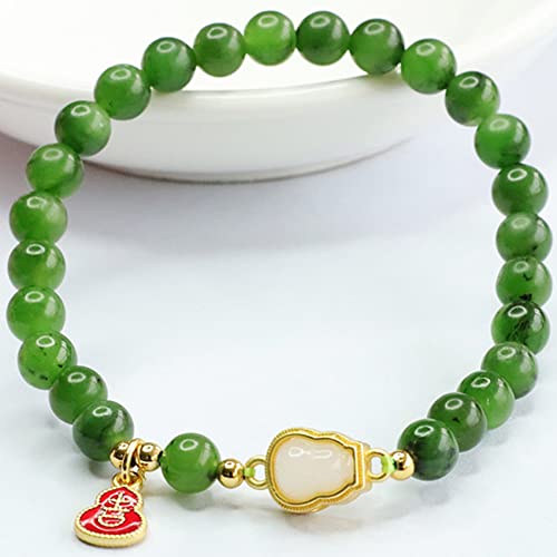 Pulsera de jade verde elástica con cuentas para mujer 7