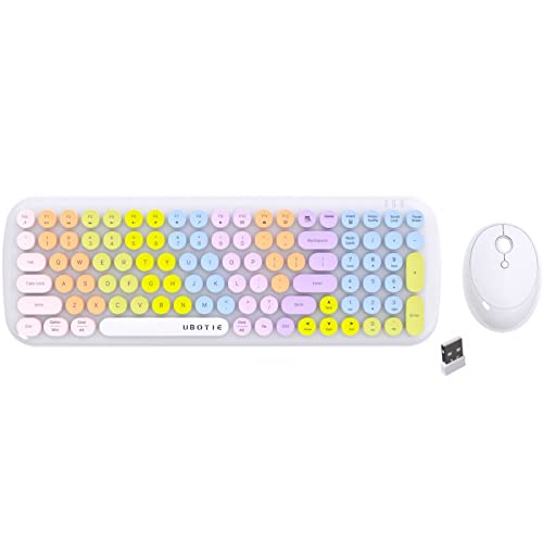 Wireless Keyboards and Mouse Combos, UBOTIE Colorful Gradient Rainbow Colored Retro Typewriter Flexible Keyboard, 2.4GHz Connection and Optical Mouse