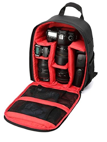Mochila DSLR Cámara Reflex Lona Bolsos de Hombro con Tapa Impermeable y Bolsa de Depósito