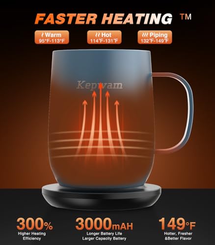 image for Kepwam Self Heating Coffee Mug T2, 16oz Smart Heated Coffee Mug, 150 M