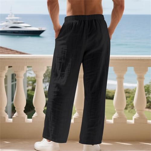 Linen Pants for Men Baggy Straight Legs Open Bottom Drawstring Lounge Pants Lightweight Solid Summer Beach Trousers4