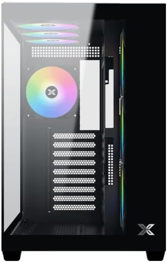 lateral view of the Xigmatek Aqua V AIR PC Case with the side panel removed, showing the internal structure and fan mounts.
