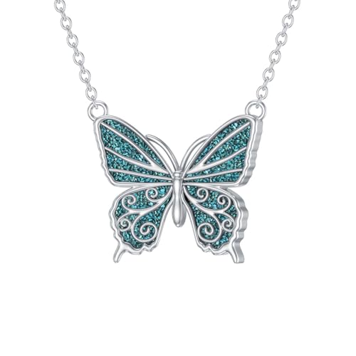 Chaîne papillon turquoise en argent 925 pour femme