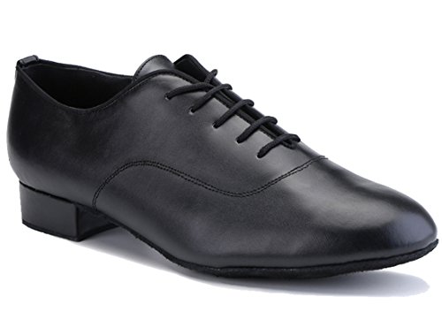 TDA Mens A4002 Round Toe Black Leather Modern Salsa Tango Ballroom Latin Wedding Party Dance Shoes 10.5 M US